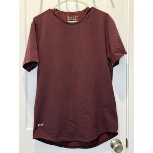 BYLT Shirt Men’s Large Burgundy Red Lux Drop Cut Short Sleeve Stretch Basic
